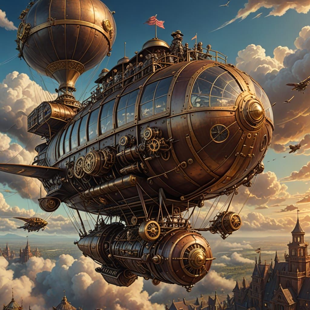 Steampunk Airship Ace Pilot in Glorious Flight