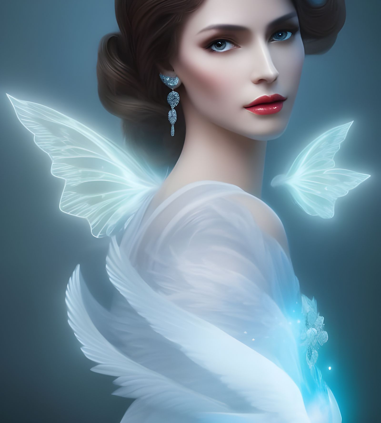 Elegant Woman with Glowing Wings: Fantasy Portrait