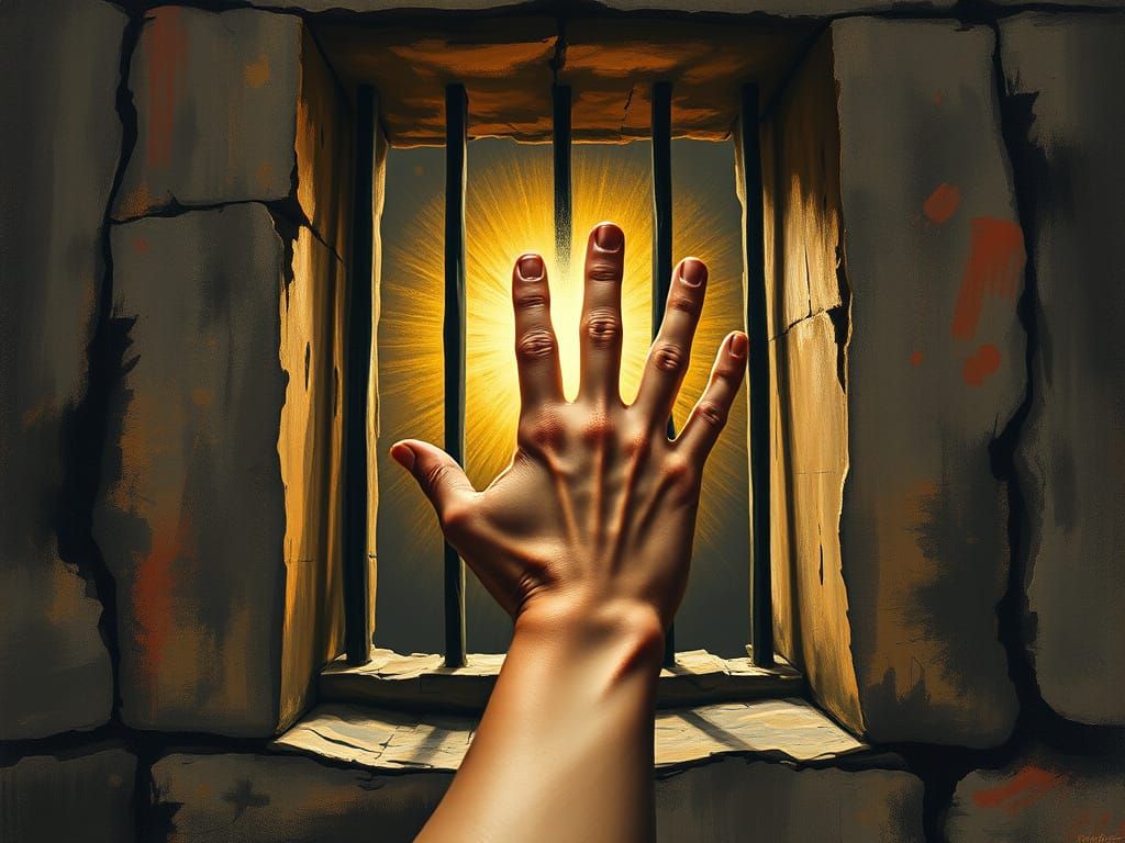 Prisoner's Hand Reaching for Sun: Eerie Mystical Art