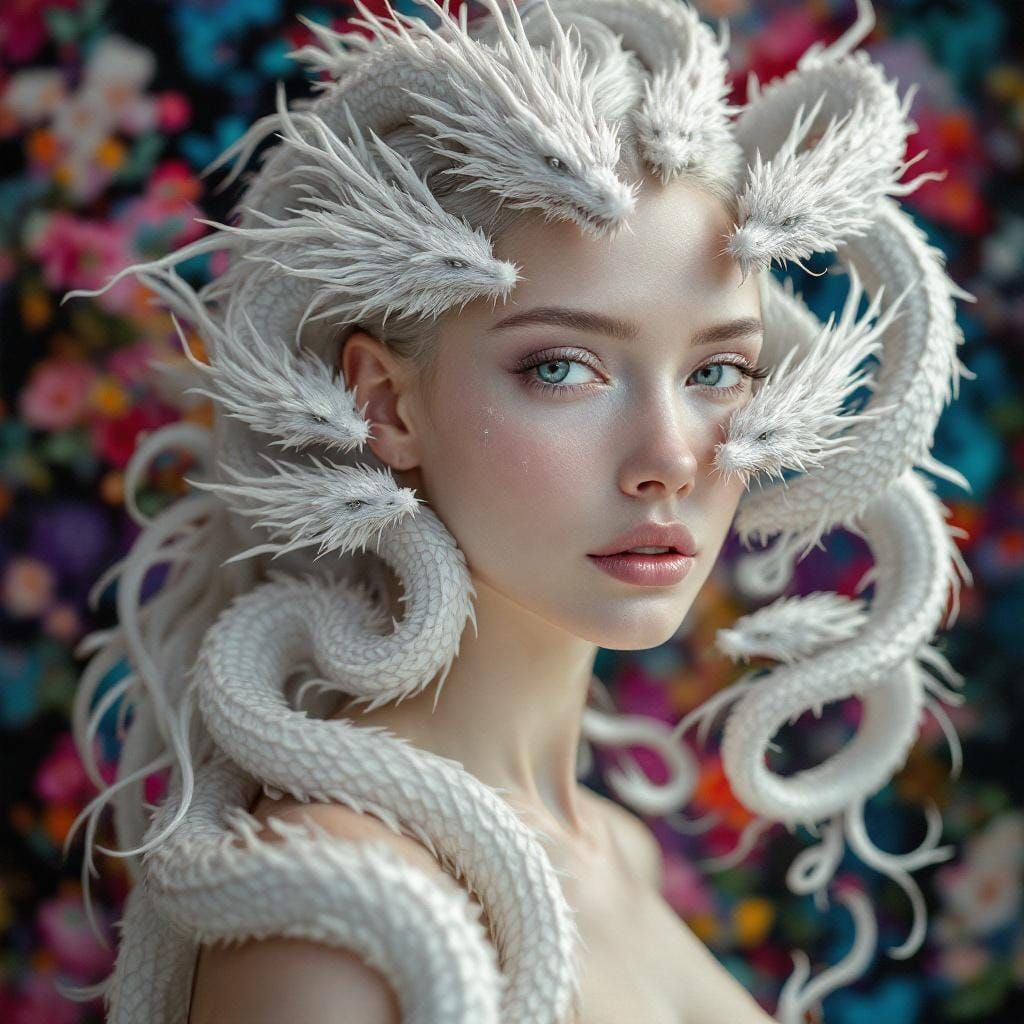 Silver Dragon Haired Woman: A Hyperrealistic Portrait