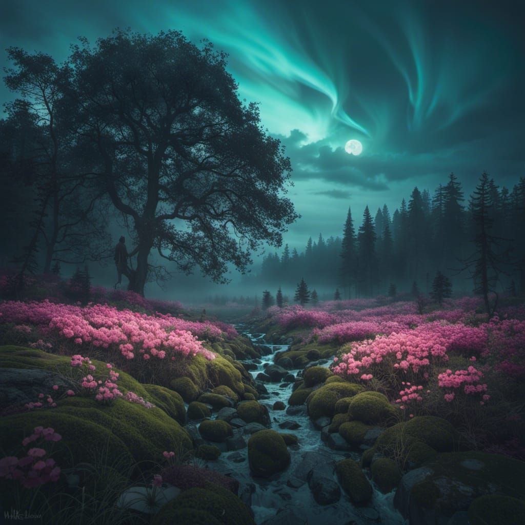Luminescent Fantasy Landscape with Iridescent Glow