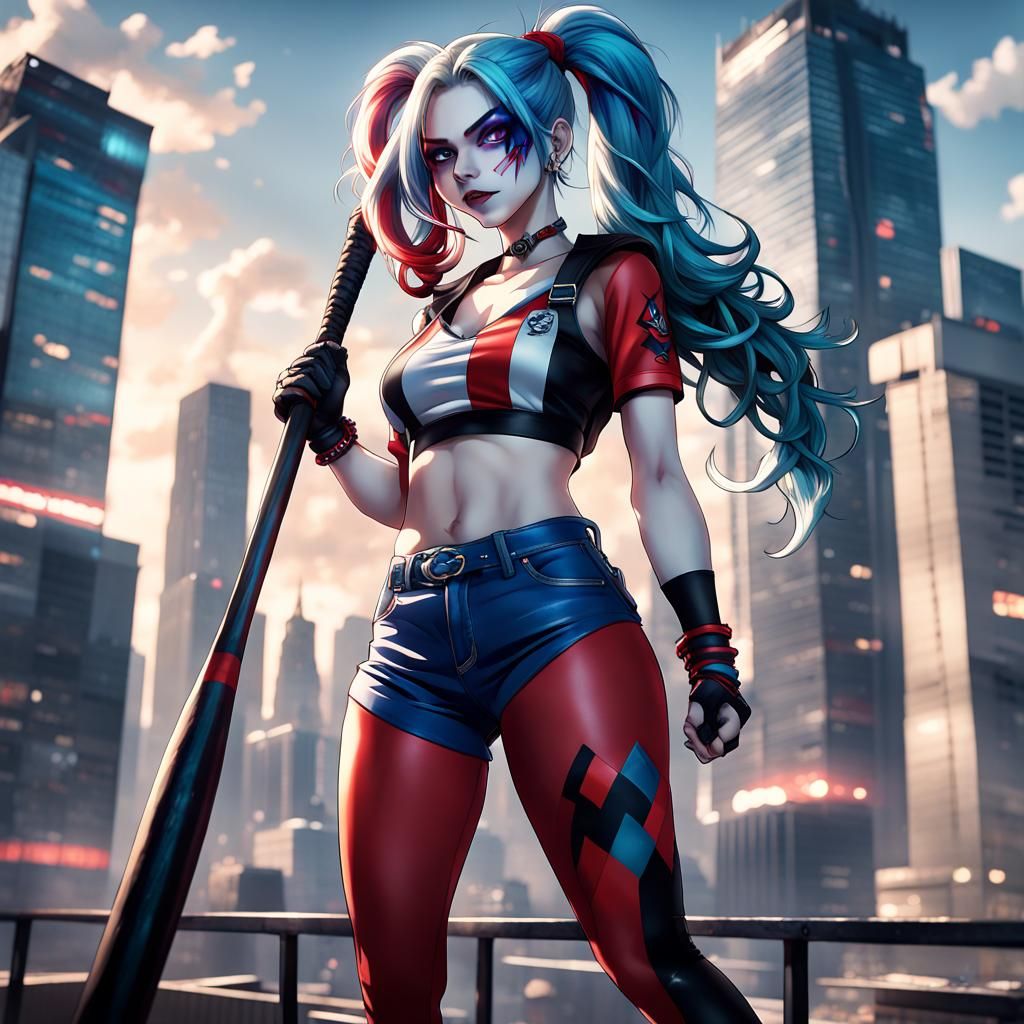 Harley Quinn Inspired Anime Character on Skyscraper