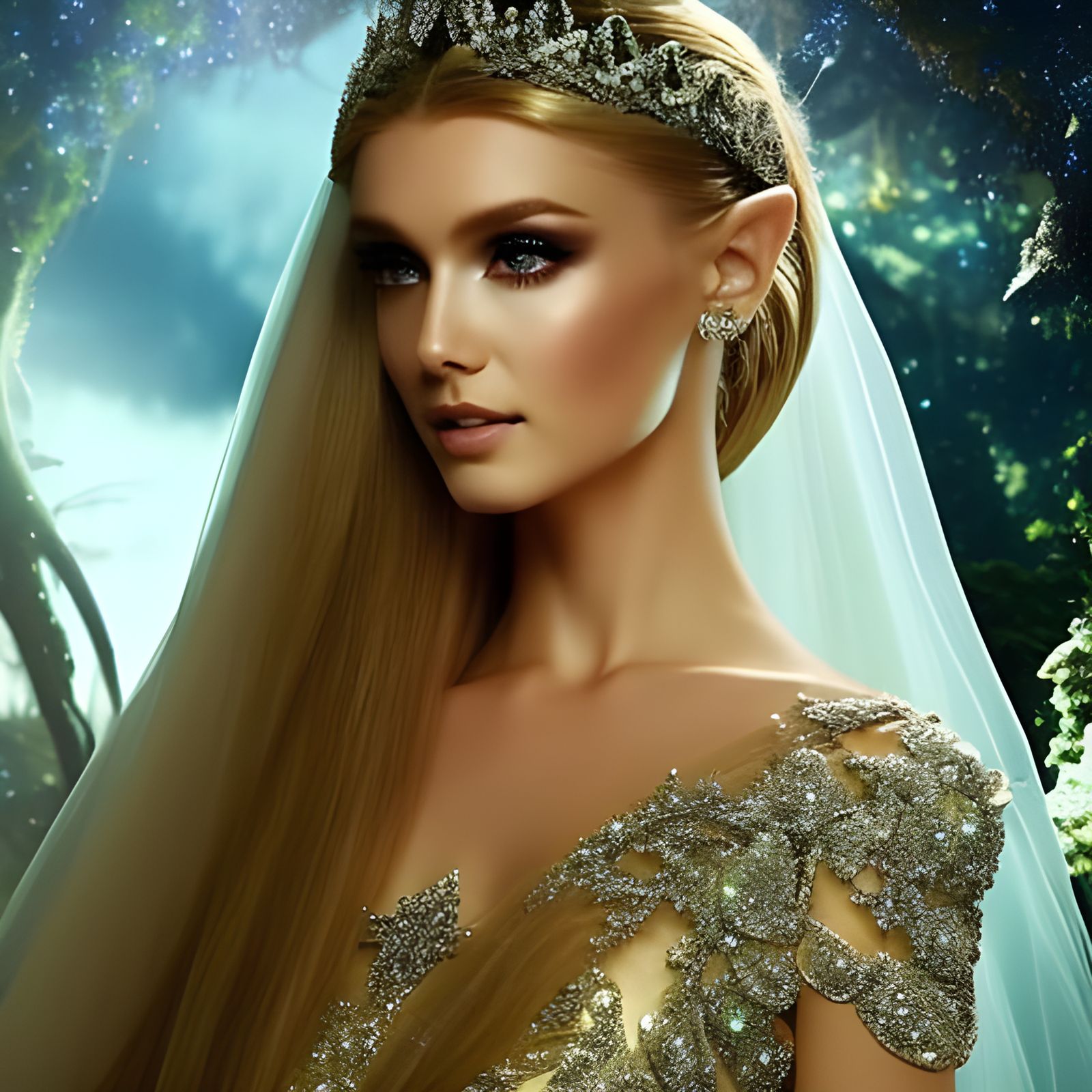 Sparkling Elf Princess in Dreamy Wedding Gown