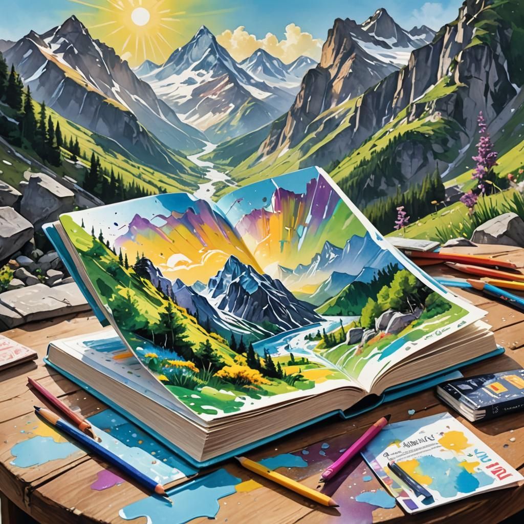 Summer Mountain Landscape: Polychromatic Graffiti Art