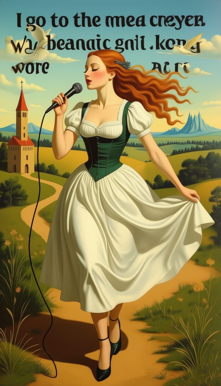 Surreal Dancers and Singers in Pastoral Landscape