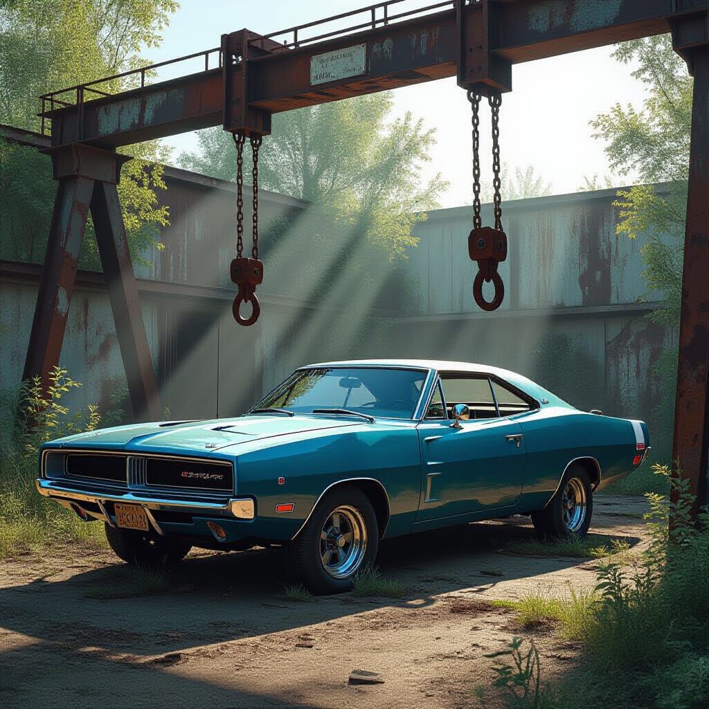 Abandoned 1969 Dodge Charger in Junkyard