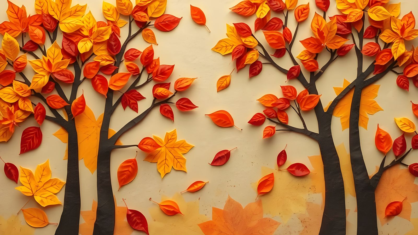 Autumn Leaves and Trees in Paper Collage