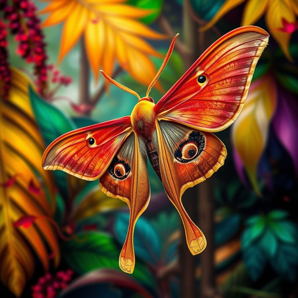 Luminous Comet Moth in Vibrant Rainforest Splendor