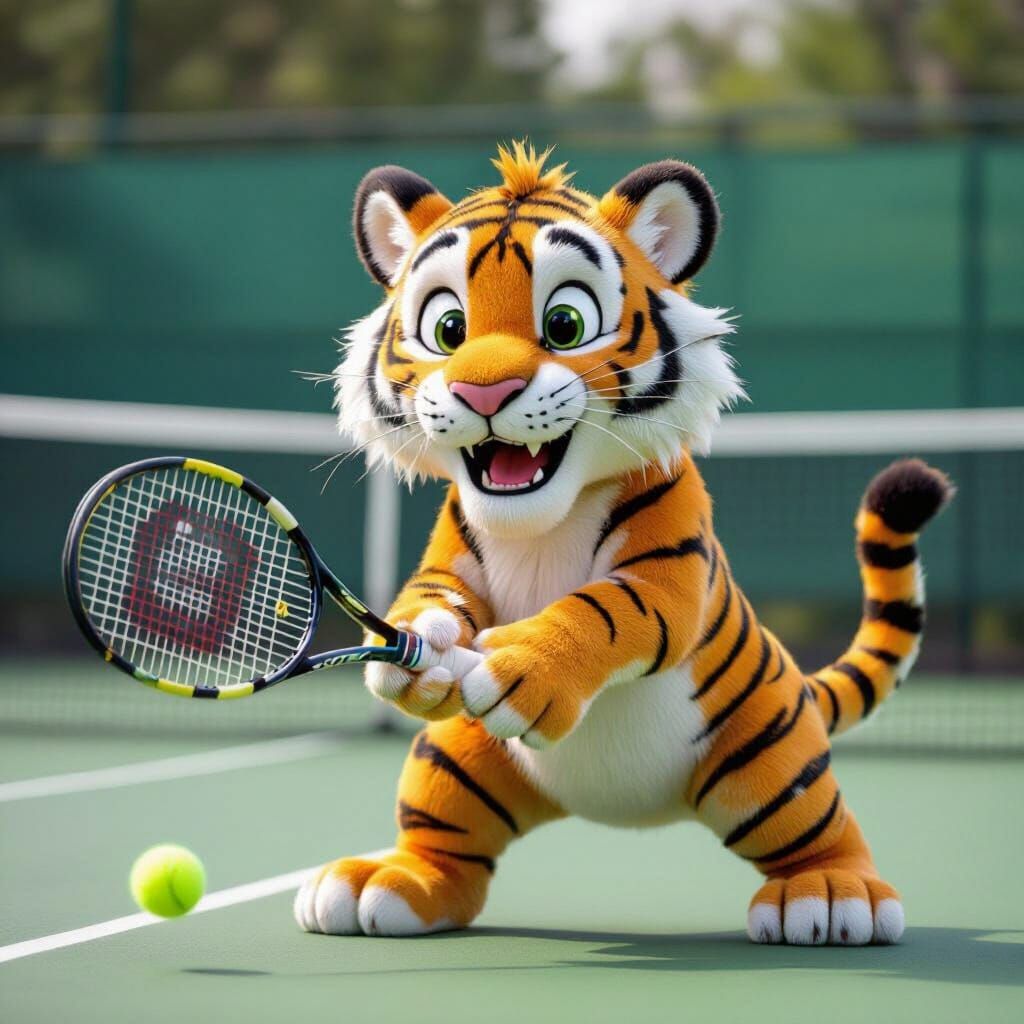 Tiger Playing Tennis at the Tennis Club