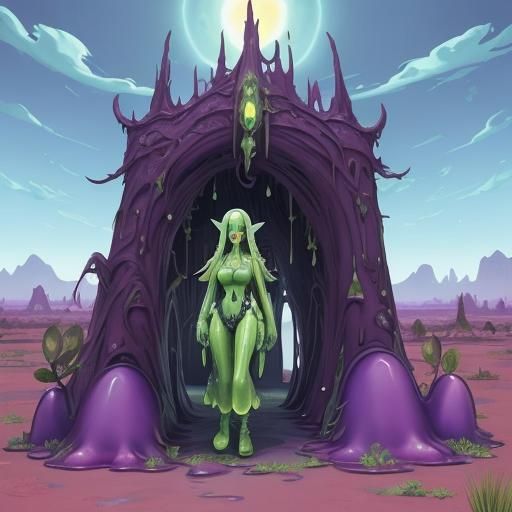 Fantasy City of Slime Girls in Alien Desert