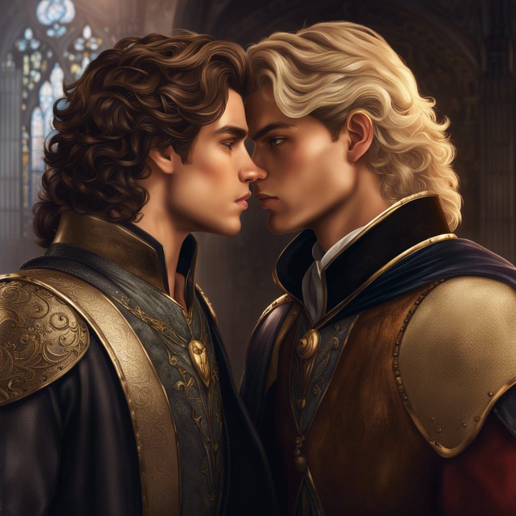Two guys kissing medieval fantasy