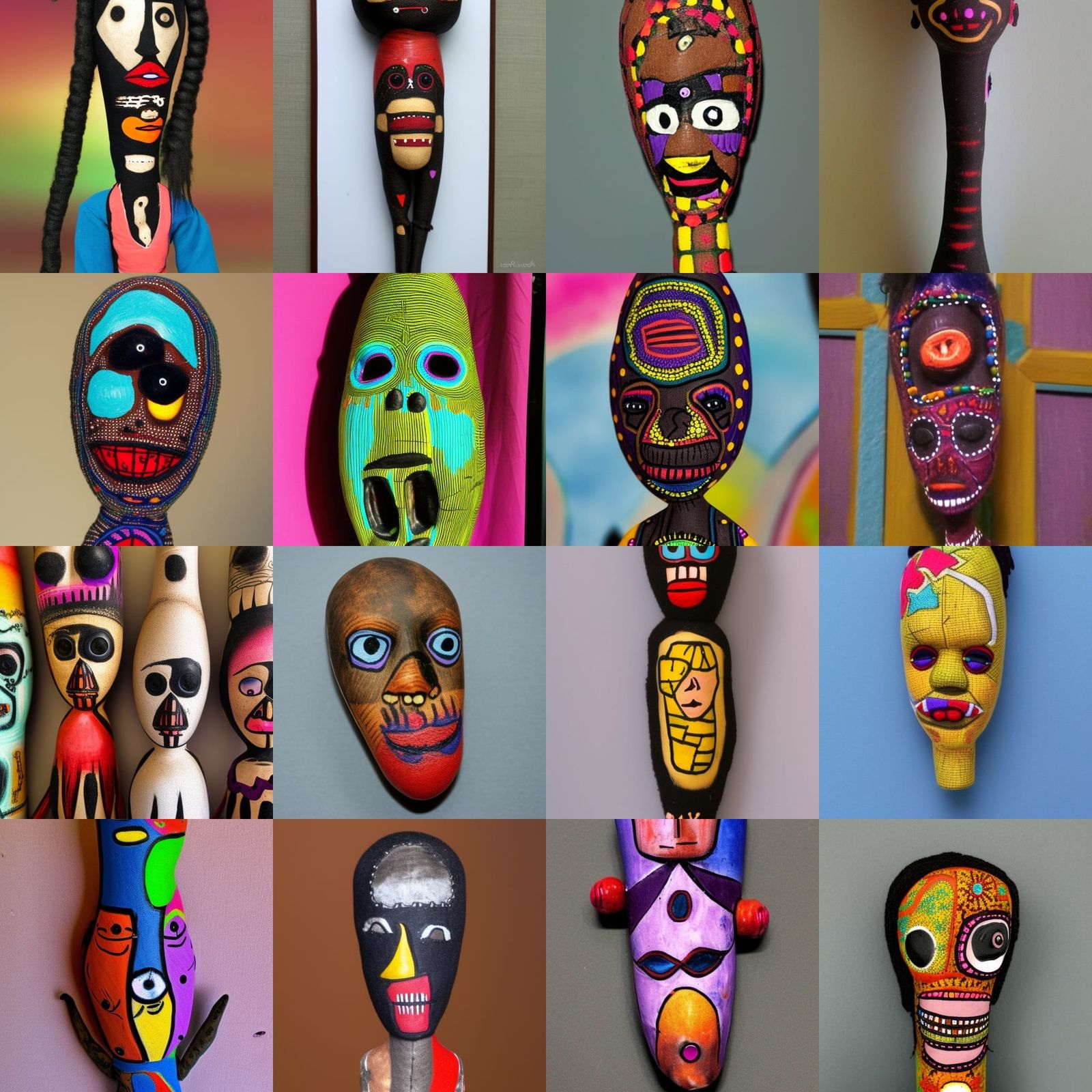 Detailed Colorful Voodoo Doll with Elongated Head