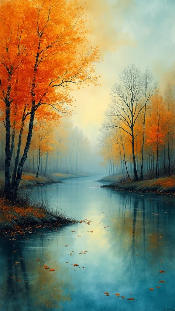 Vibrant Watercolor River Scene