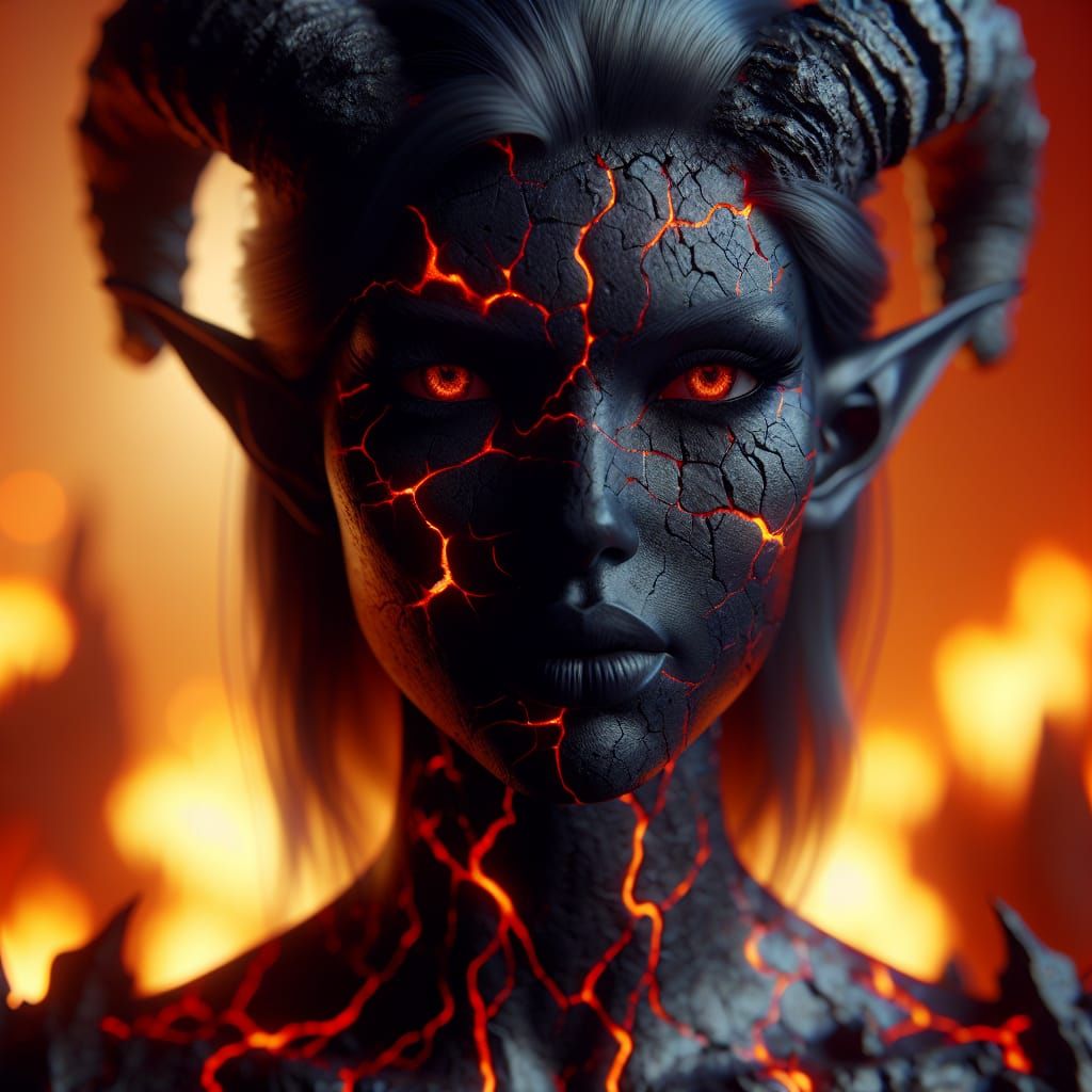 Stunning Black Marble Elf with Glowing Cracks