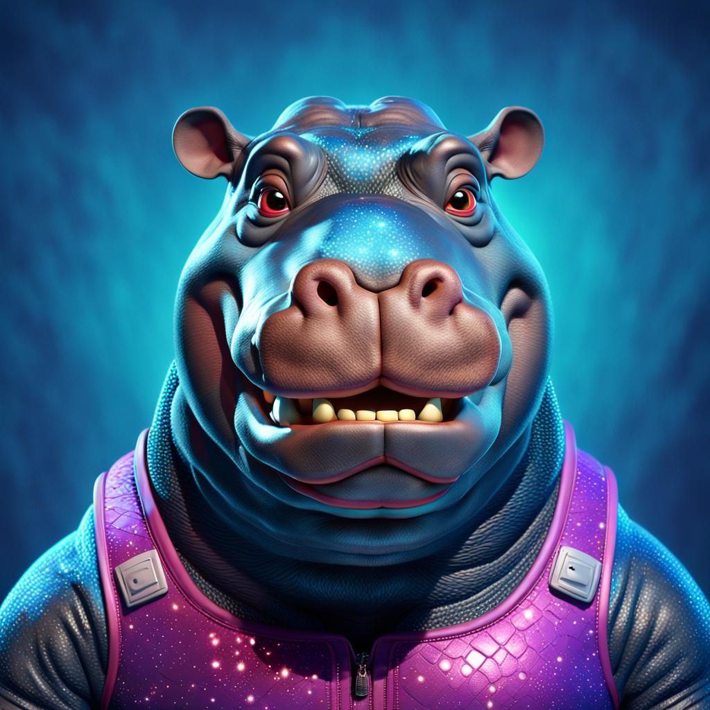 Smiling Hippo Head in 3D Disney Animation