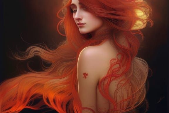 Gypsy Girl Sinking in Lava: Hyperrealistic Art