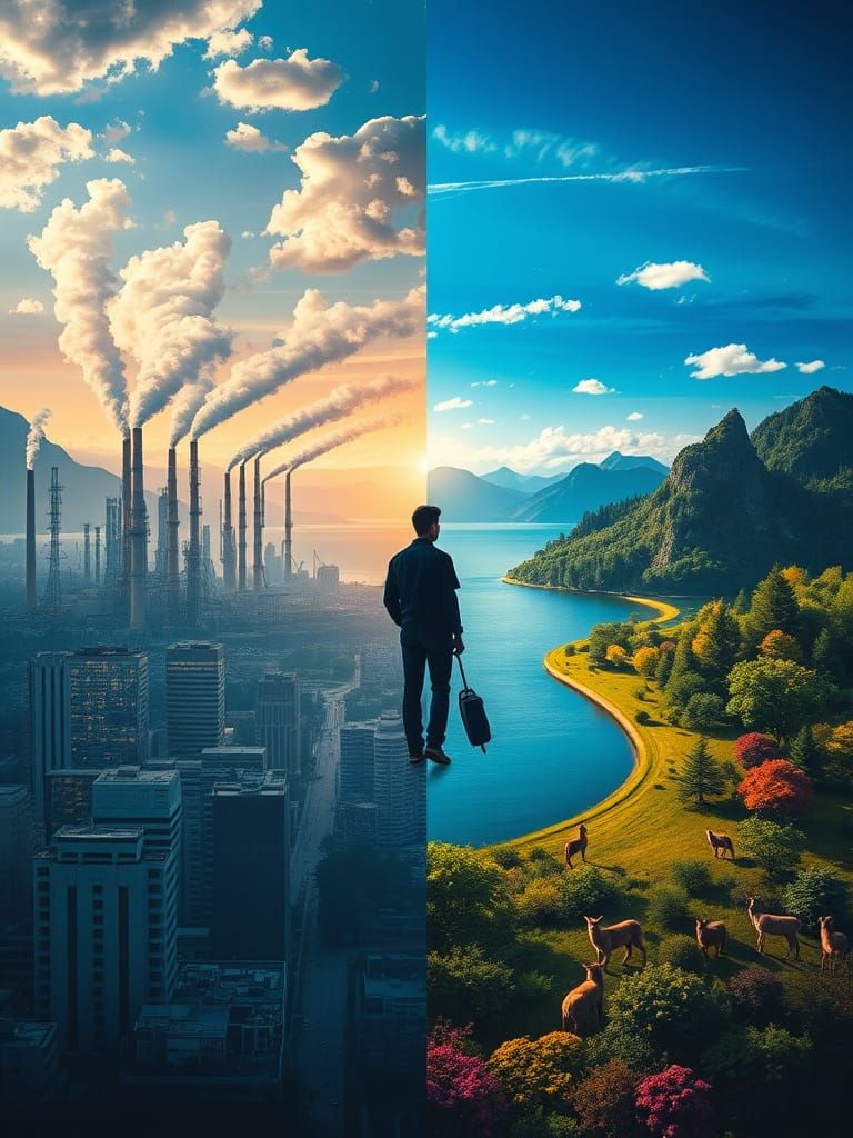 Silhouette Divided: Urban Tech Meets Rural Harmony