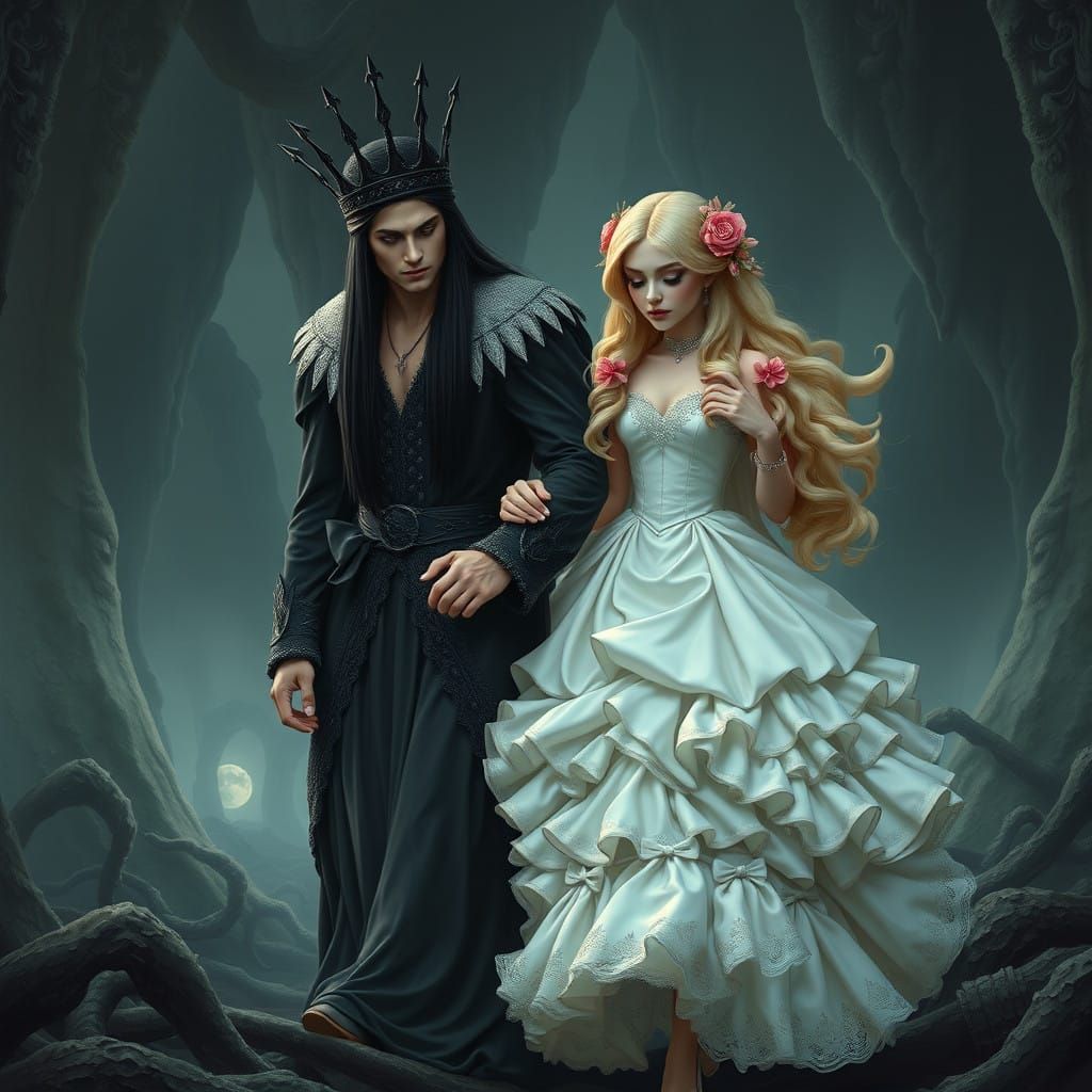Dark Underworld King and Delicate Bride in Gothic Fantasy