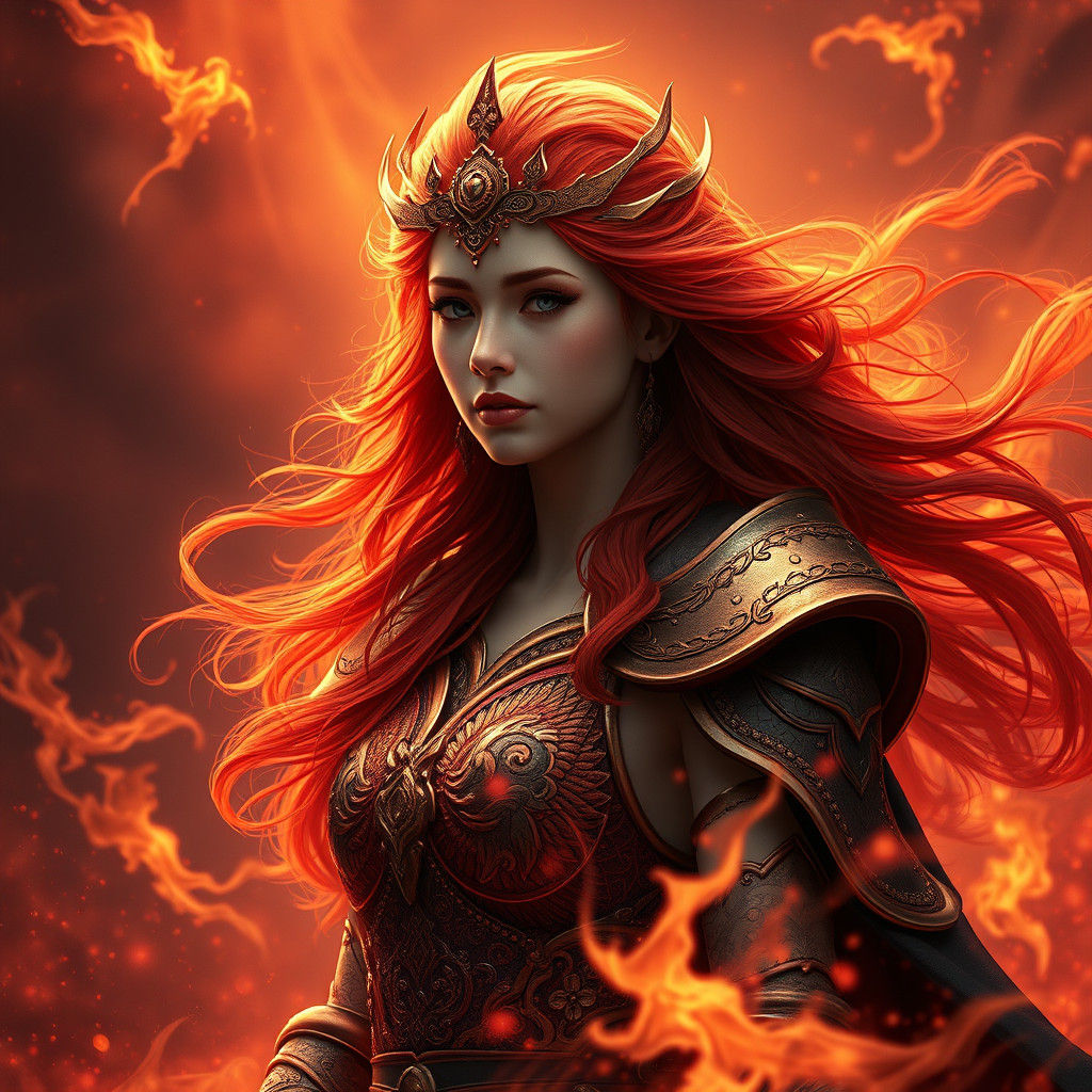 Fiery Princess in Ornate Armor, Digital Matte Painting