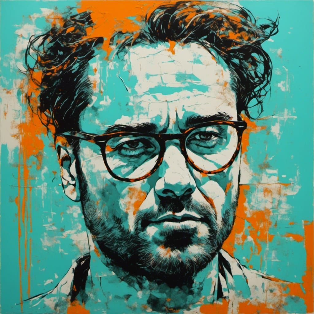 Johnny Galecki in Silkscreen Style, Cyan and Orange