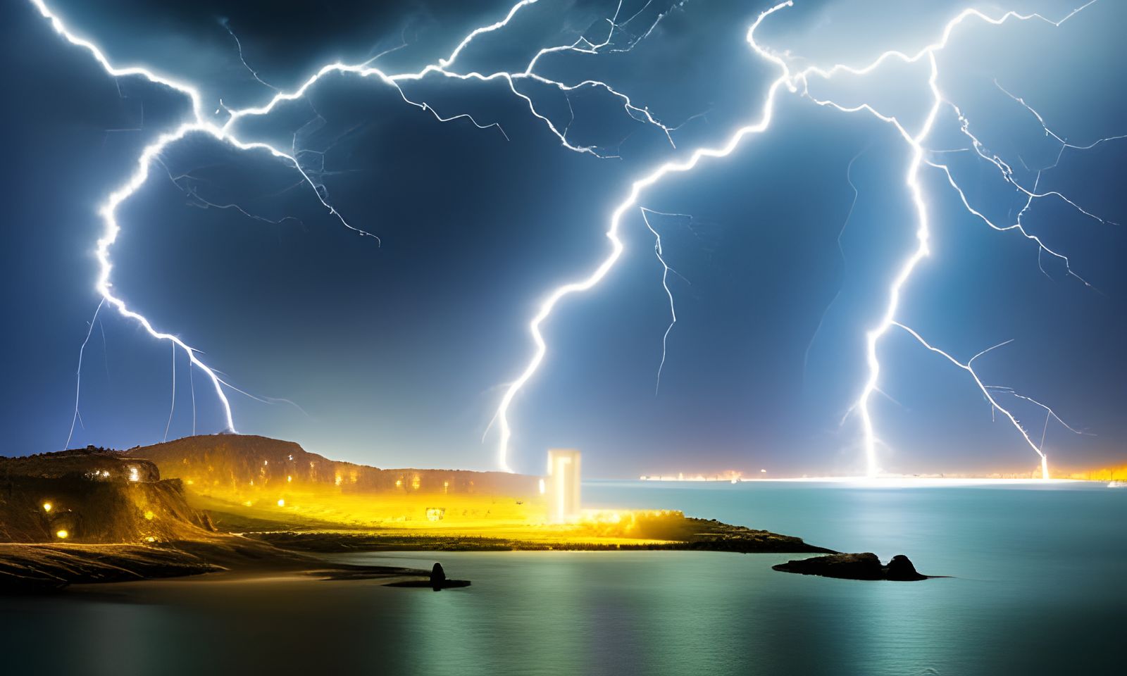 Night Lightning Storm in Fantasy Landscape