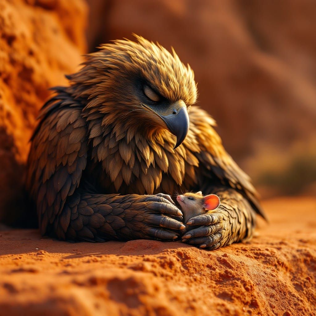 Eagle and Mouse in Australian Desert, Pixar 3D Style