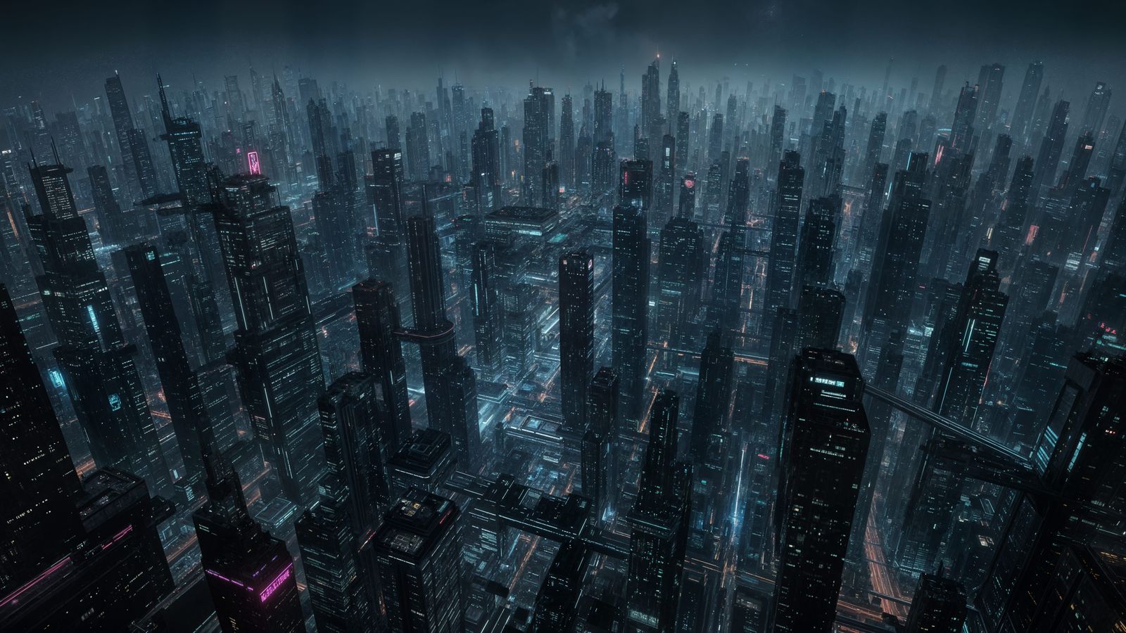 Dystopian Cyberpunk Megacity From Orbit at Night