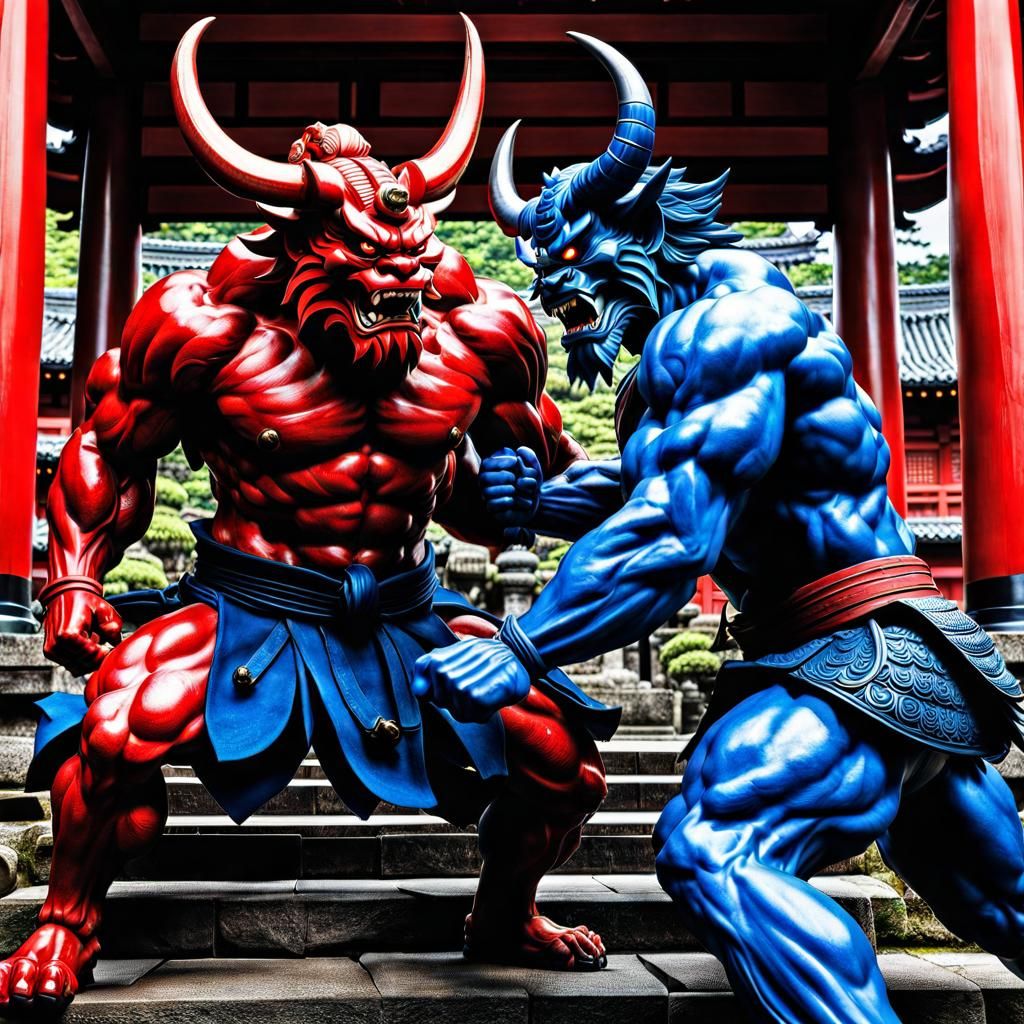 Red Oni vs Blue Oni in Kyoto Temple