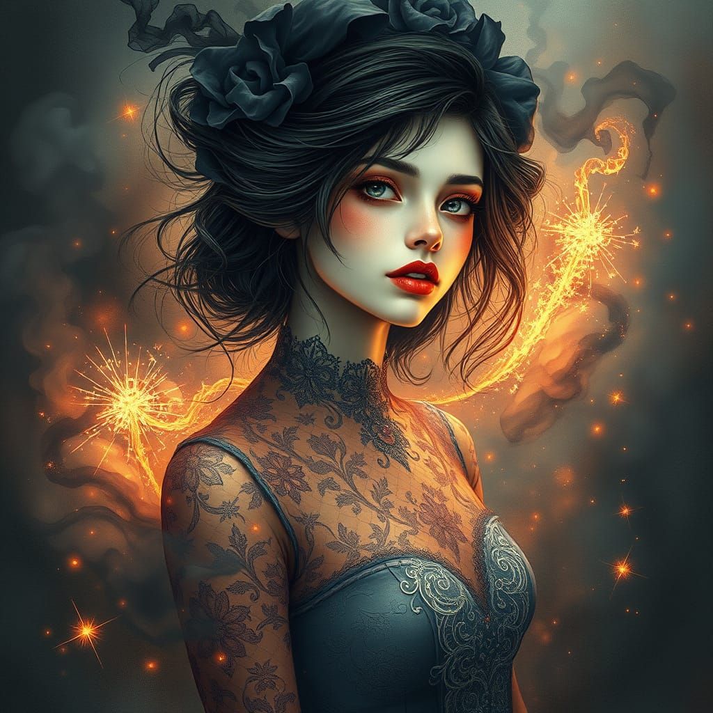 Ethereal Gothic Goddess in Dark Surreal Fantasy