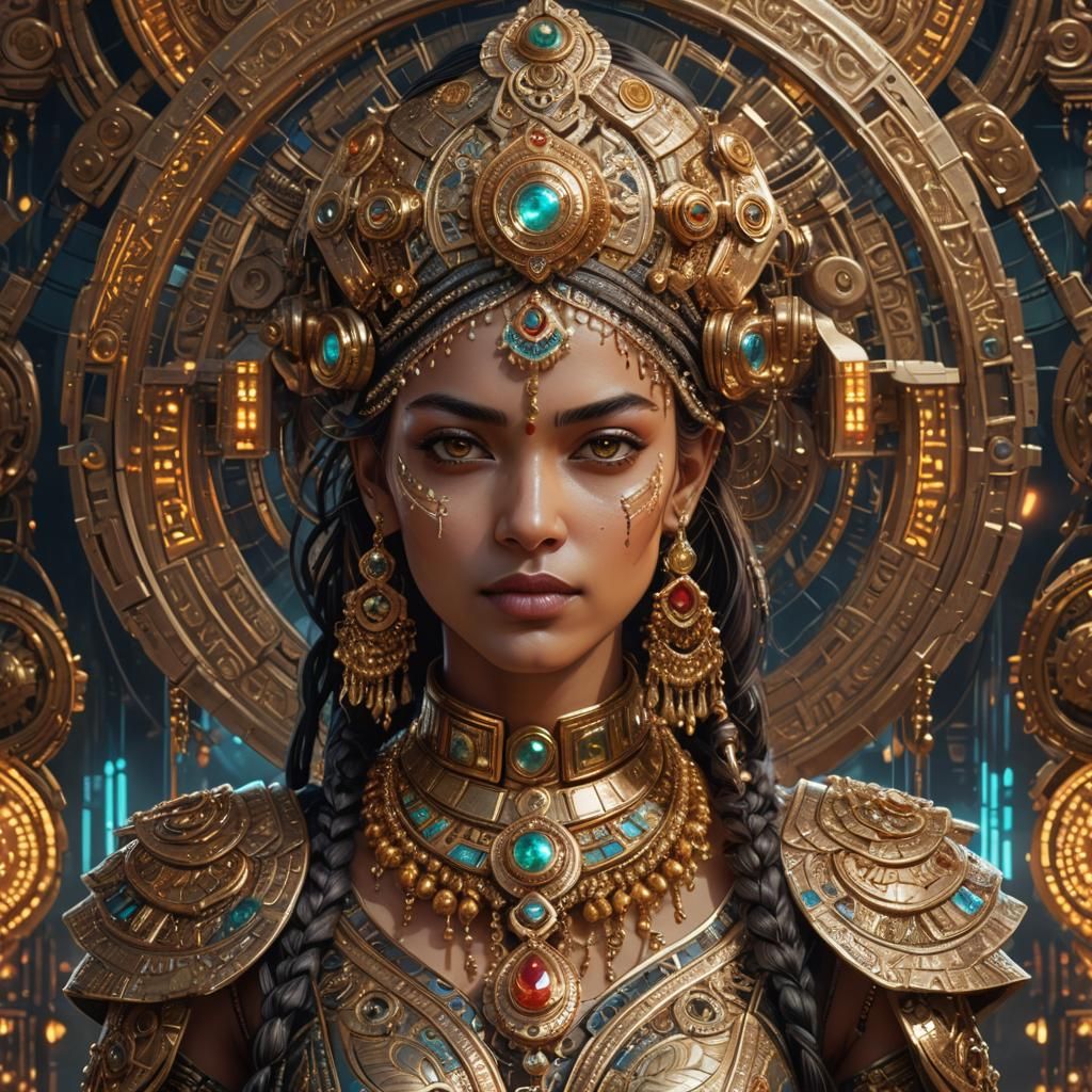 Cyberpunk Cyborg Portrait with Indian Jewelry