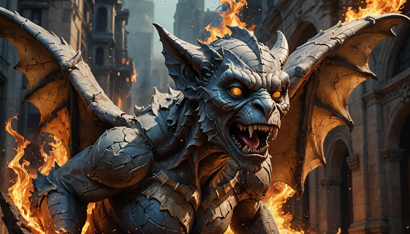 Female Gargoyle Rising: Hyperrealistic Concept Art