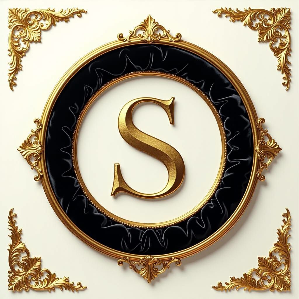 Golden Serif Letter S on Black Velvet