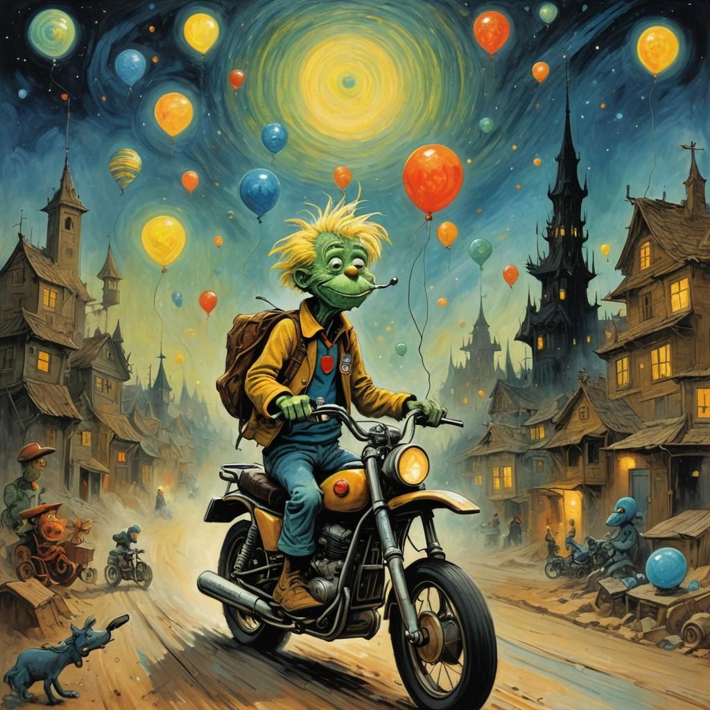 Mozart on Space Motorcycle in Hyperrealistic Style