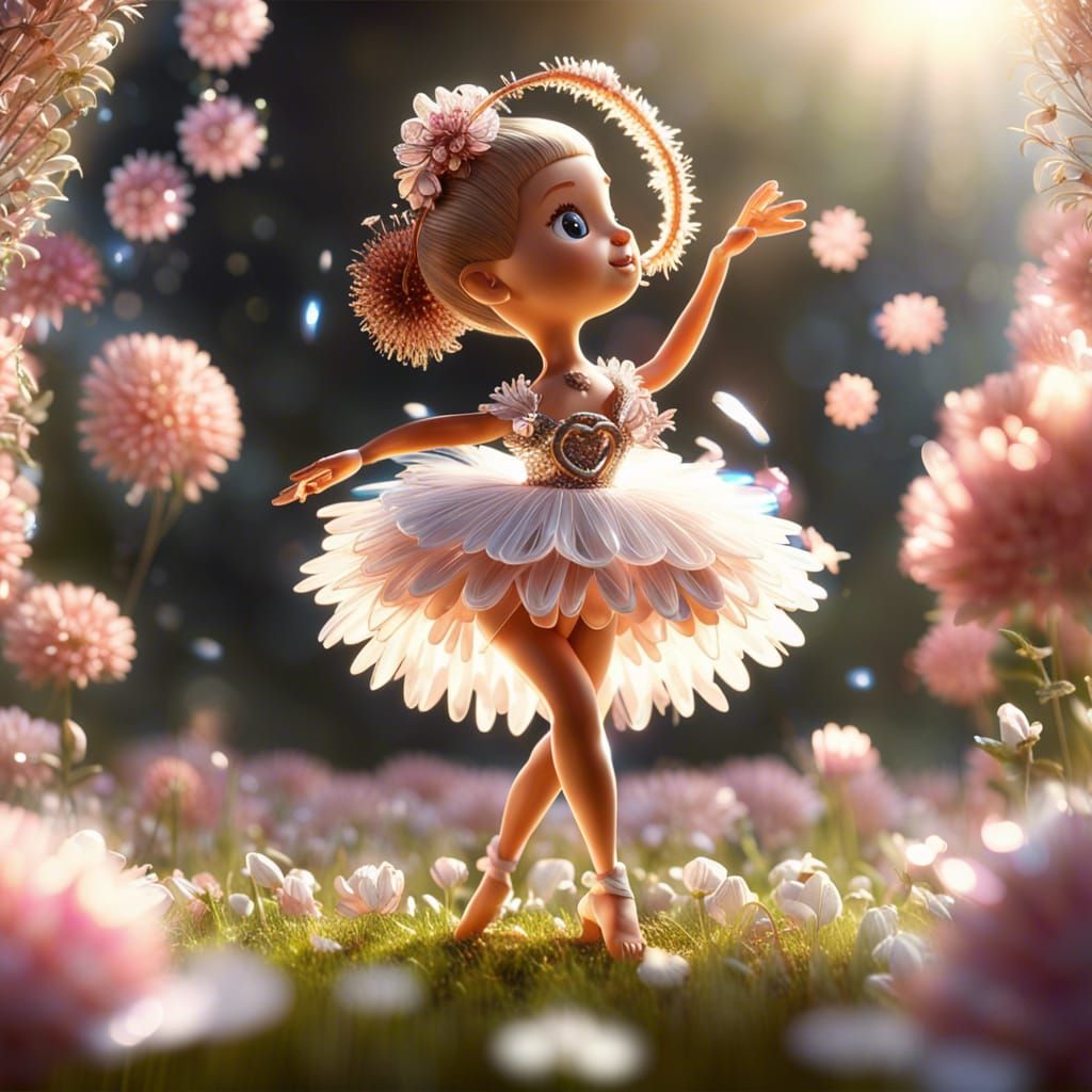 Pretzel Ballerina in Shiny Plastic Meadow: 3D Render