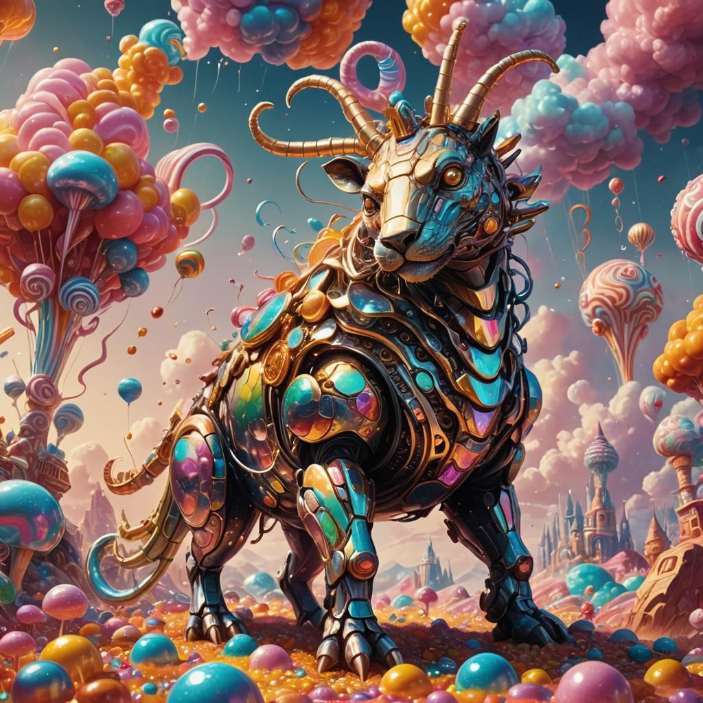 Iridescent Cyborg Animal in a Candyland Dreamscape