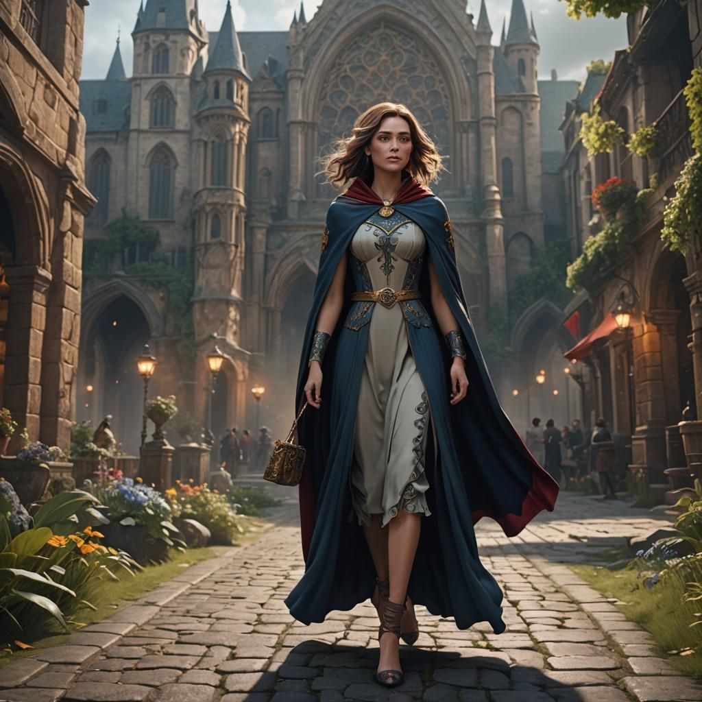 Woman in Cape Walking: Detailed Fantasy Art