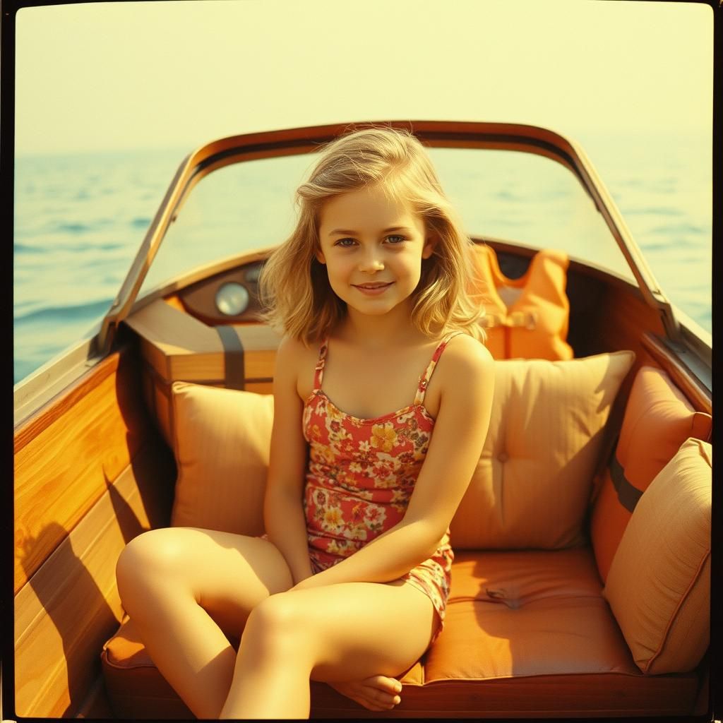 1980s Summer: Girl in Vintage Motorboat
