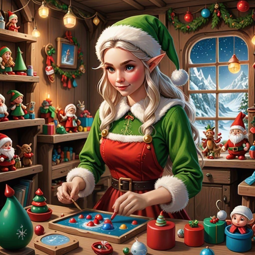 Cozy Christmas Elf at the North Pole Workshop