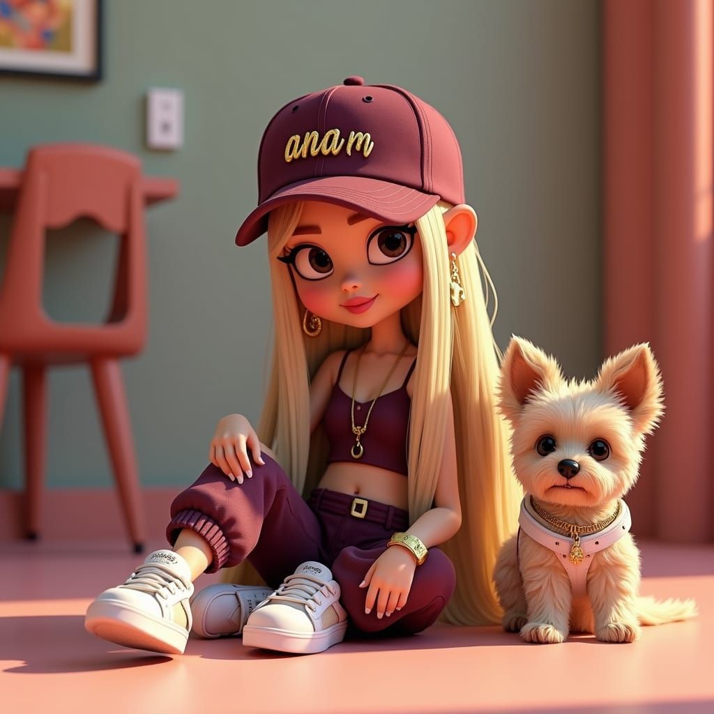 Chibi Influencer and Yorkie in 3D Rendering