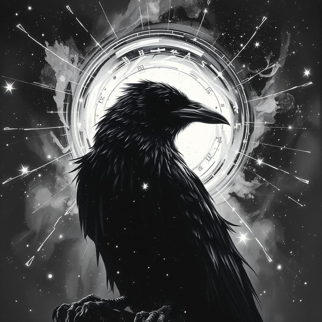 Mystical Crow Silhouette in Richly Textured Matte Painting