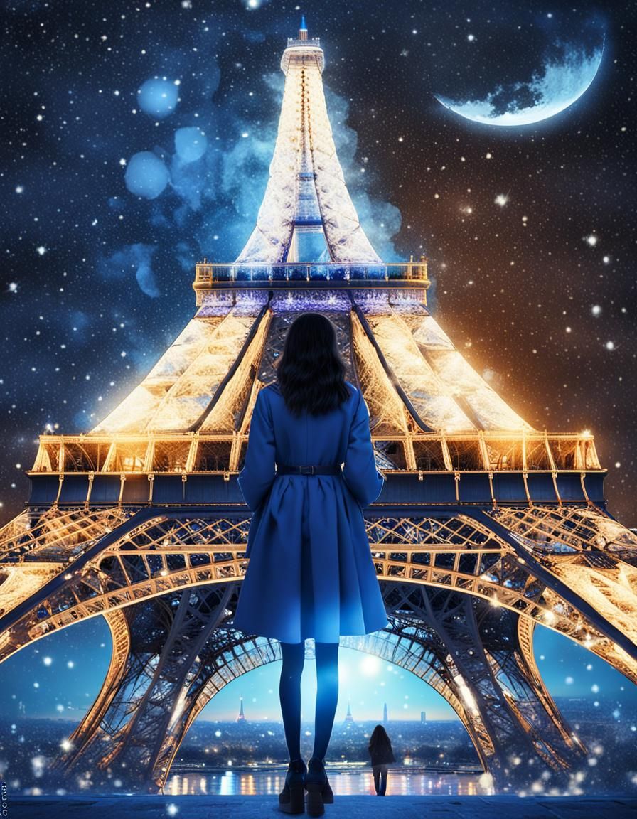 Parisian Starry Night: Surreal Double Exposure Collage