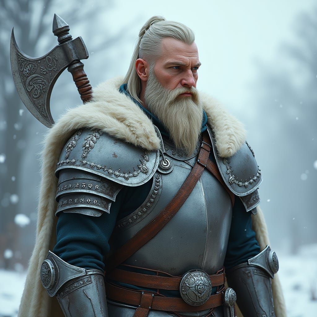 Half-Elf Cleric Eredin Thalorian Stands Vigilant in Snowy Al...