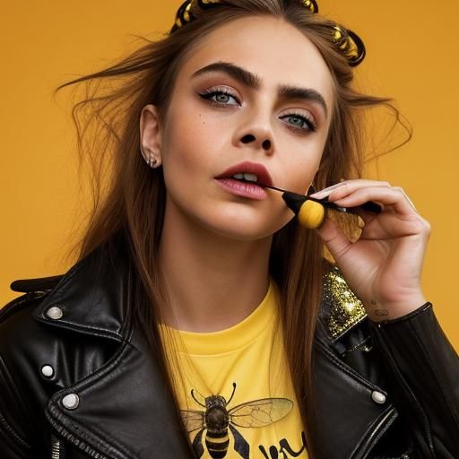 Glamorous Portrait of Model in Bee T-Shirt, 8K