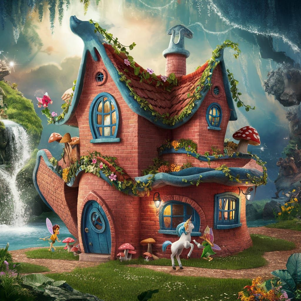 Enchanting Fantastical Brick House in Magical Forest