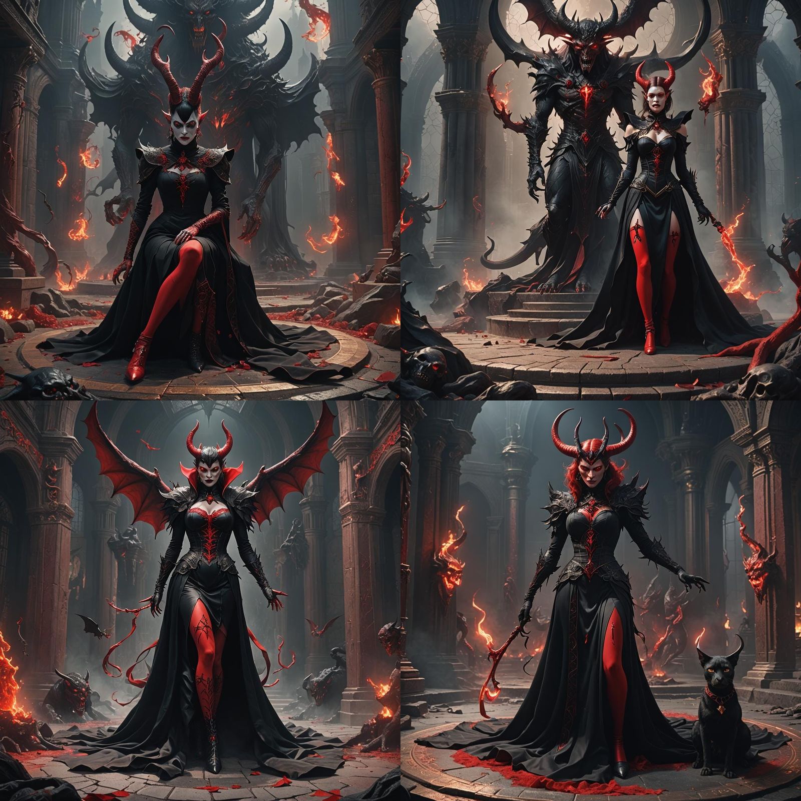 Demon Kneeling Before Satan: Detailed Matte Painting