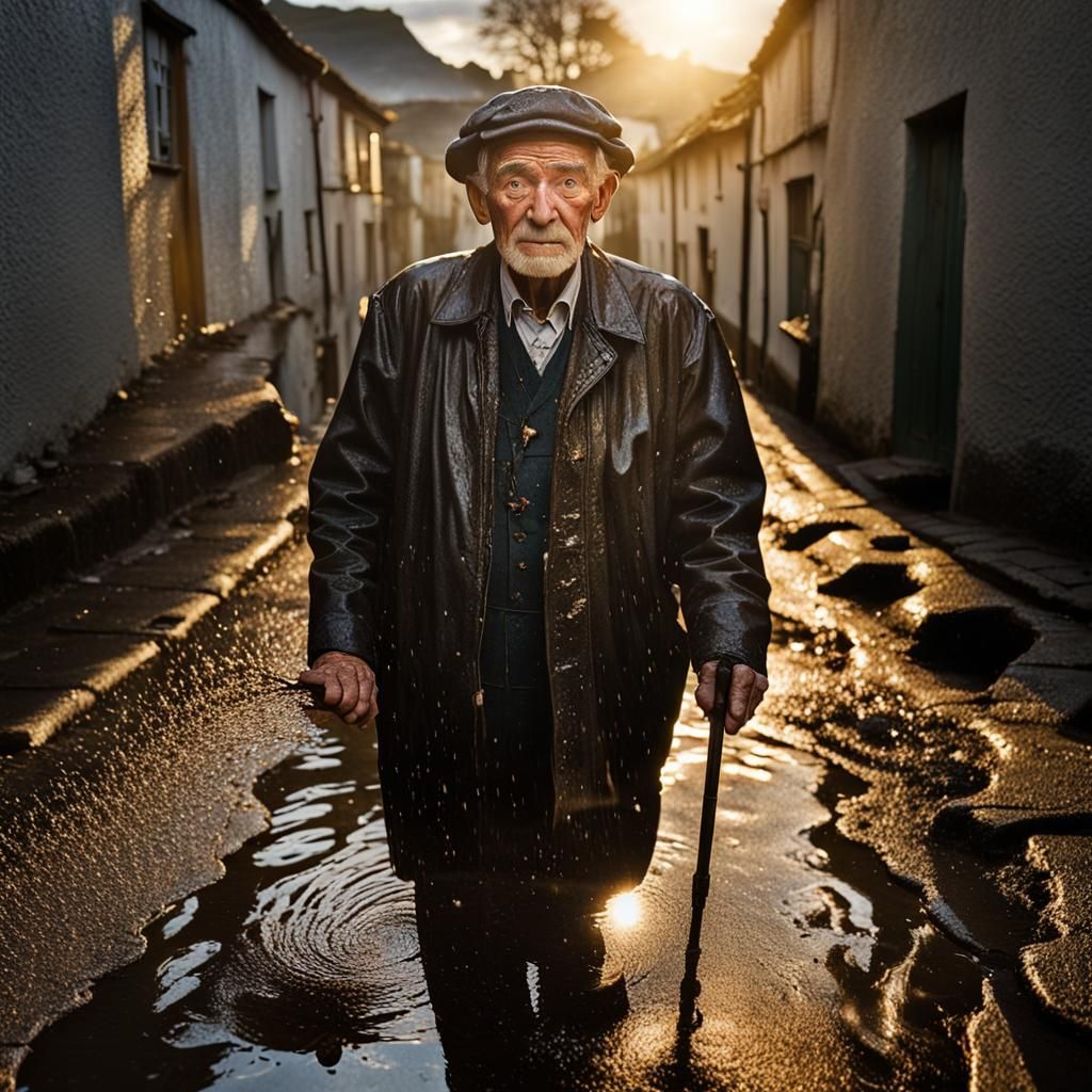 Sunlit Irish Lane Reflected in Puddle