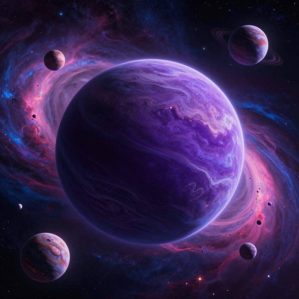 Exploding Purple Planet in Cosmic Nebula