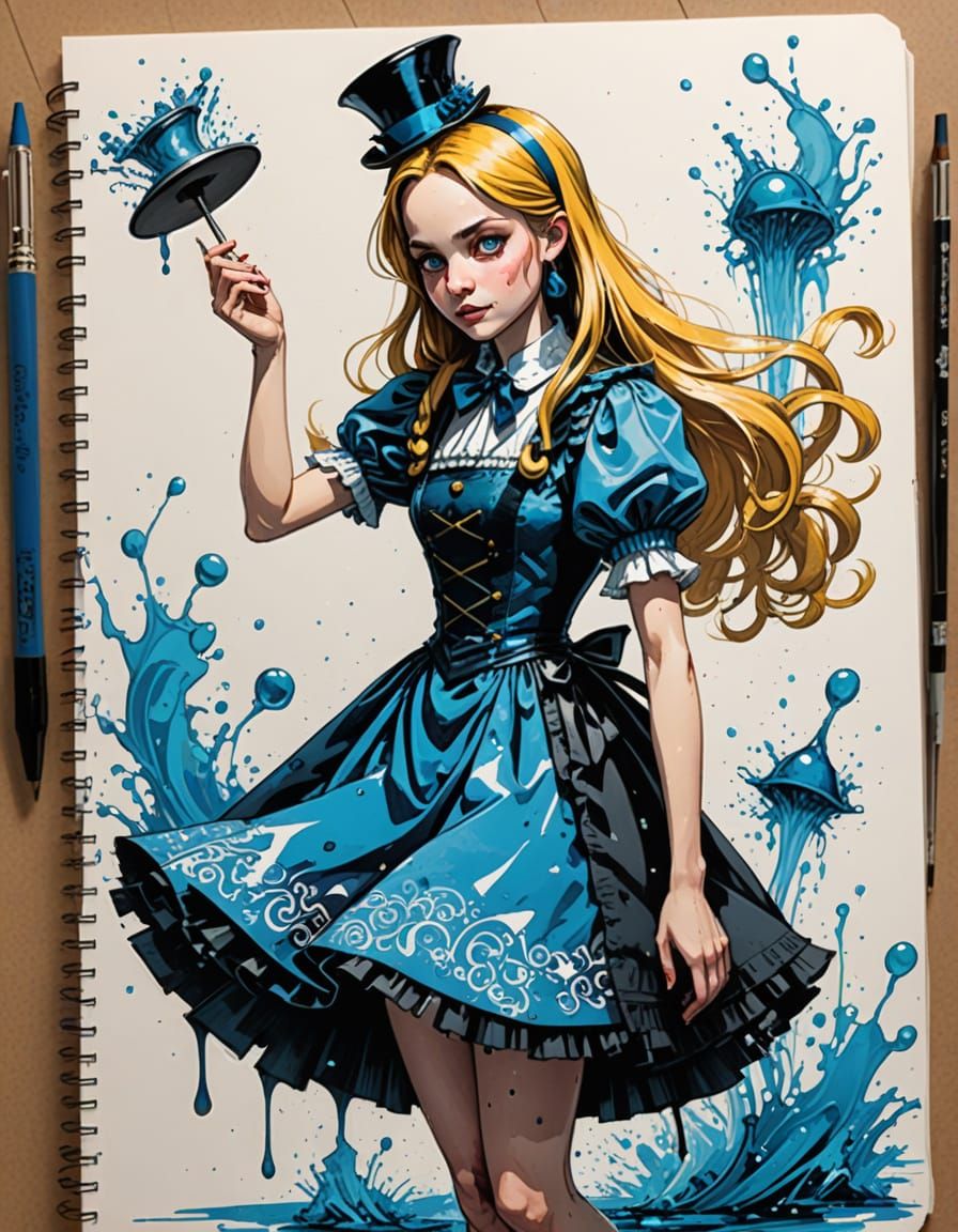 Alice in Wonderland Emerges From Ink-Splashed Sketchbook