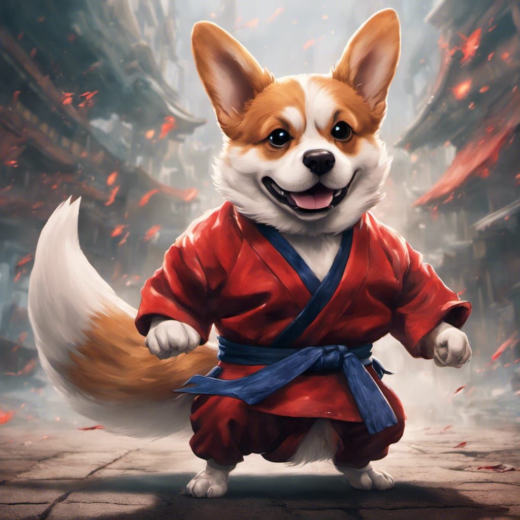 Anime Corgi as Ryu Unleashes Hadoken