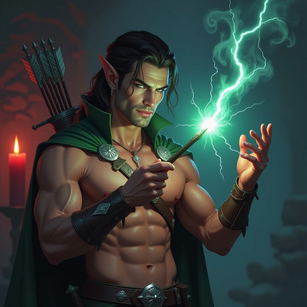 Elven Figure Casting Healing Lightning Spell